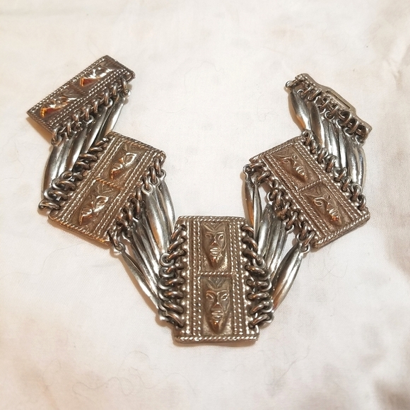 MCM MAYAN MASK Sterling Silver Bracelet 55.04 grams - Picture 2 of 7